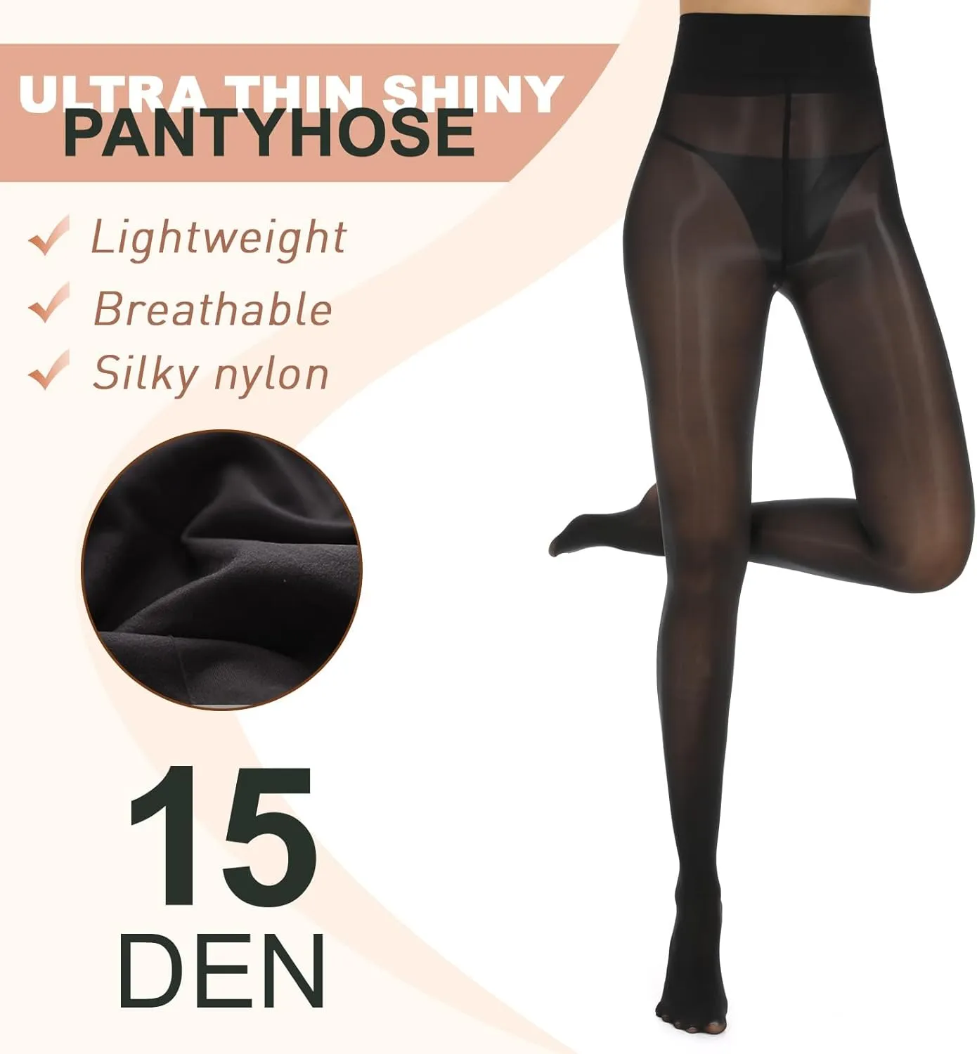 2 Pairs Shiny Pantyhose for Women High Waist Silk Oil Shimmer Sheer Tights