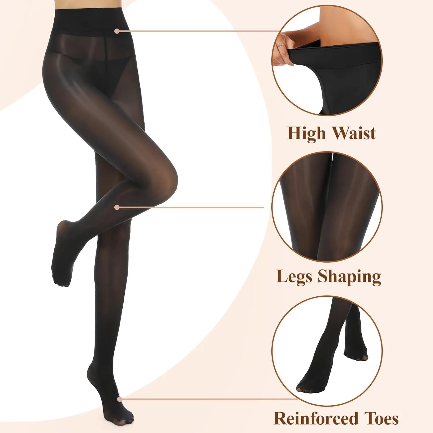 2 Pairs Shiny Pantyhose for Women High Waist Silk Oil Shimmer Sheer Tights