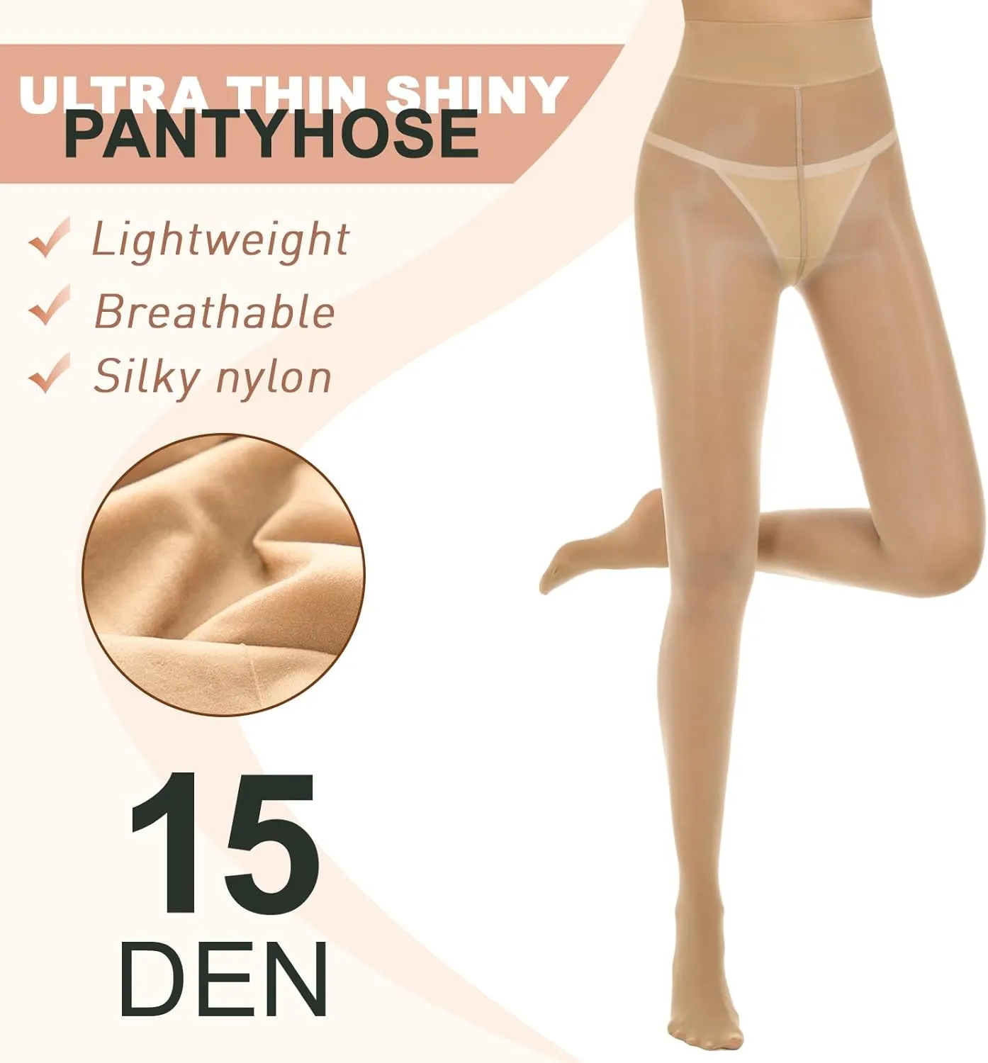 2 Pairs Shiny Pantyhose for Women High Waist Silk Oil Shimmer Sheer Tights