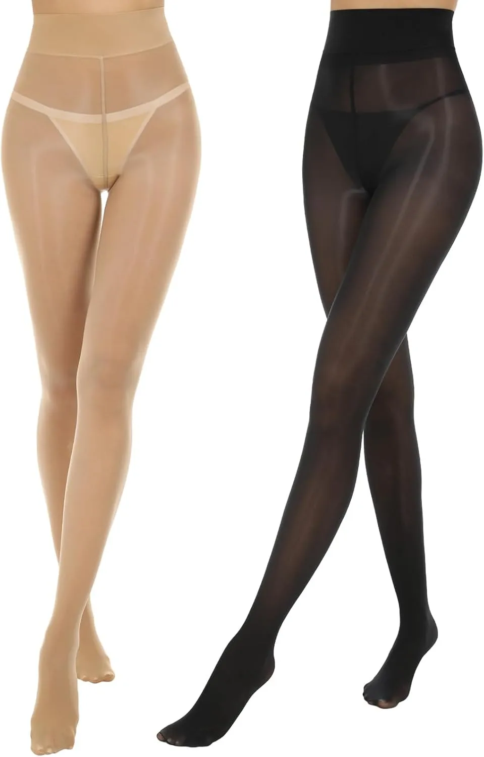 2 Pairs Shiny Pantyhose for Women High Waist Silk Oil Shimmer Sheer Tights