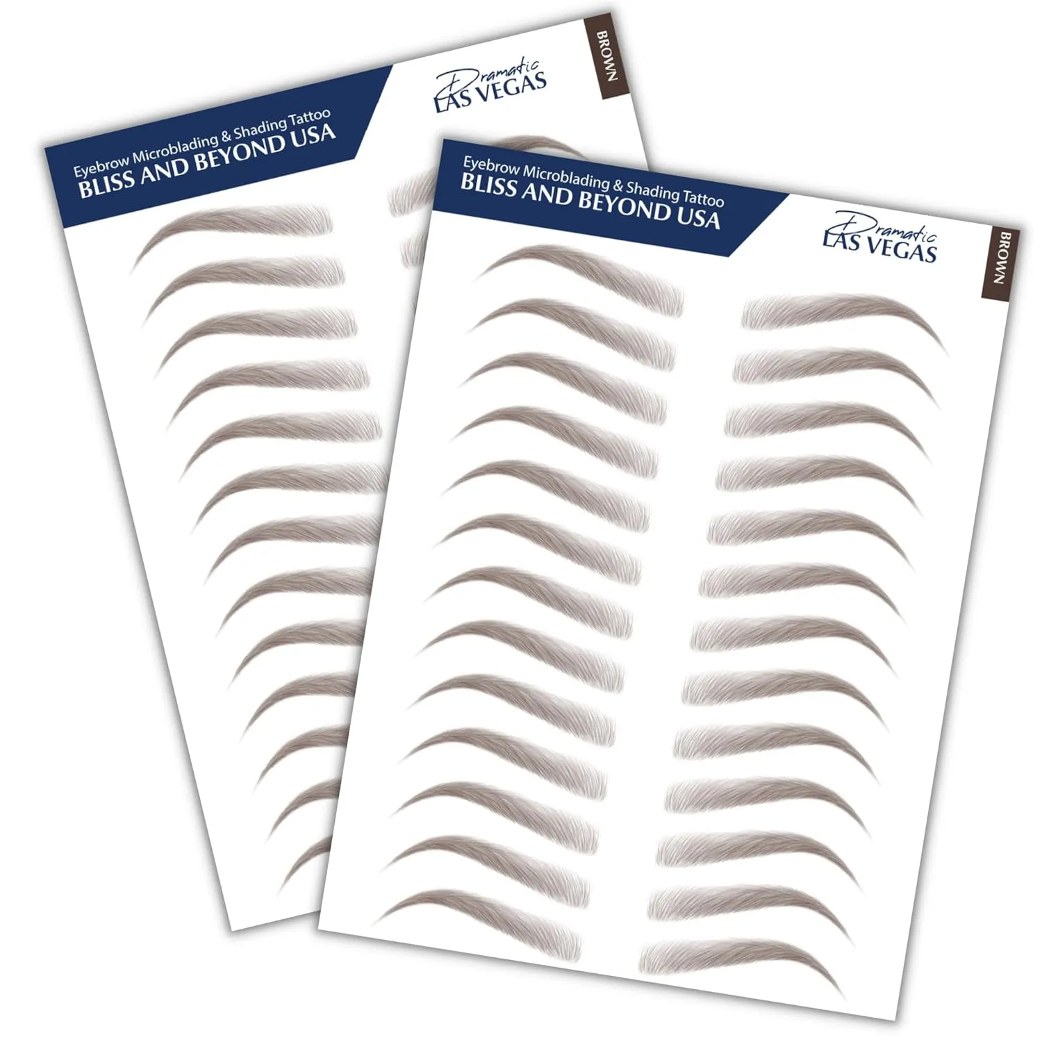 2 Sheets Waterproof Eyebrow Tattoo Stickers, Long Lasting, Natural Looking Fake Eyebrows for Alopecia, Chemo, Cancer Gift. Same Size (Dramatic Las Vegas, Brown)