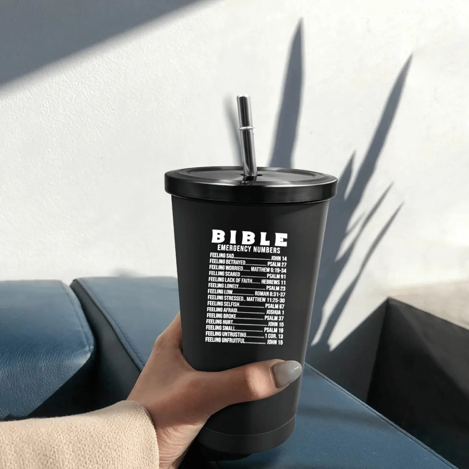 20 oz Tumbler with Lid and Straw Bible Emergency Numbers Tumbler Insulated Tumblers Stainless Steel Tumbler