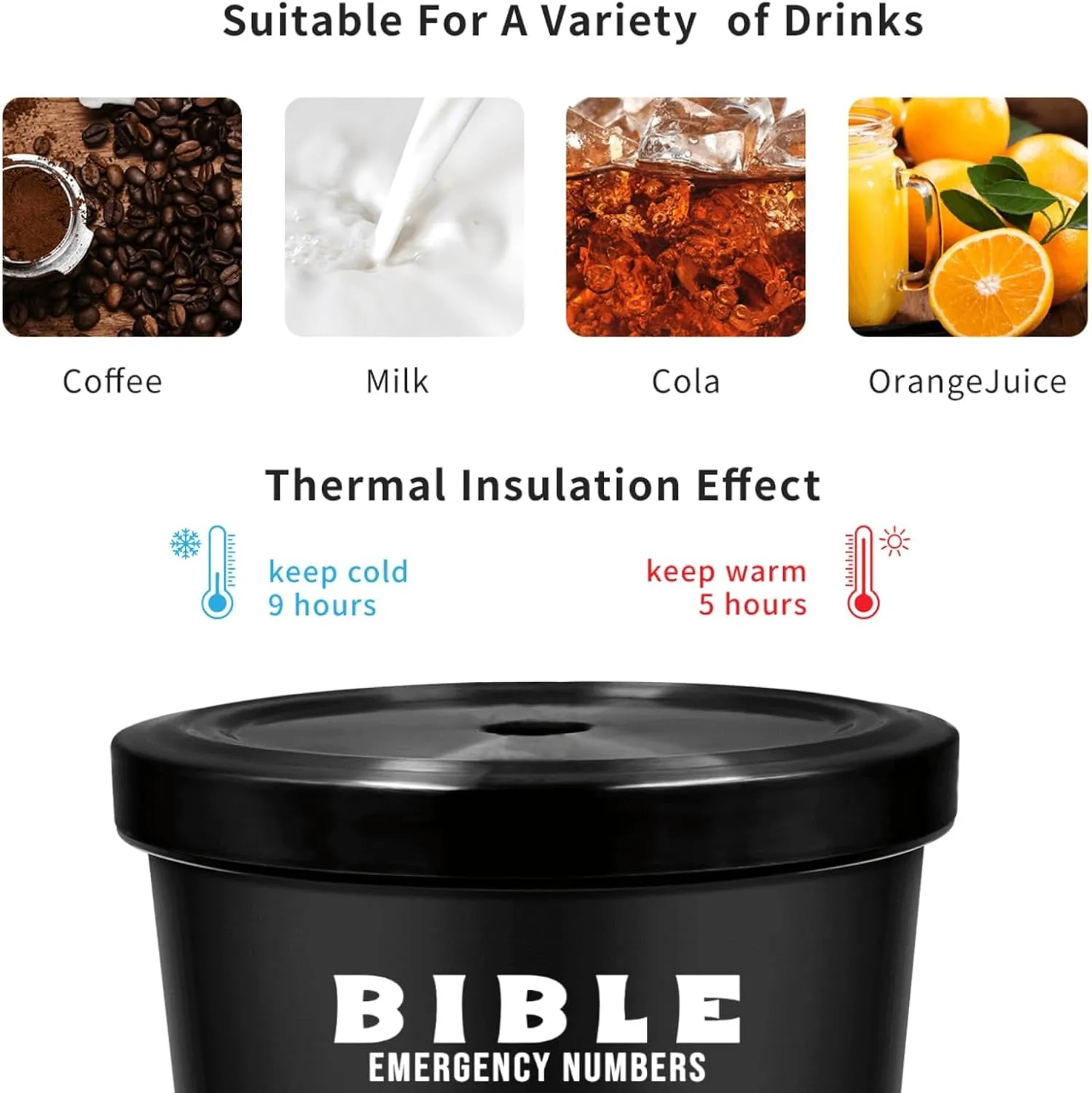 20 oz Tumbler with Lid and Straw Bible Emergency Numbers Tumbler Insulated Tumblers Stainless Steel Tumbler