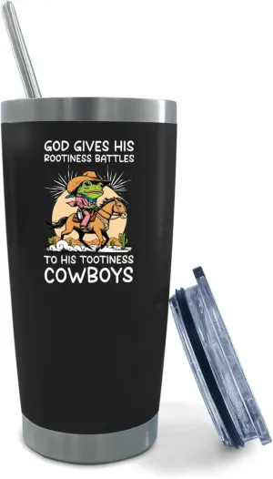 20 oz Tumbler with Lid and Straw God Gives His Rootiness Battles To His Tootiness Cowboys Tumbler Personalized Tumbler Insulated Tumblers Stainless Steel Tumbler Funny Gift