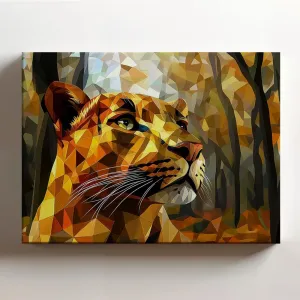 (20 x 16 x 1.25 IN) Gallery Wrapped Canvas Wall Art Print of Low-Poly Golden Panther : Stunning Wall Art of a Panther in Autumn Woodland, Evoking Silent Contemplation and Serenity f - 925UNCAi463703WH