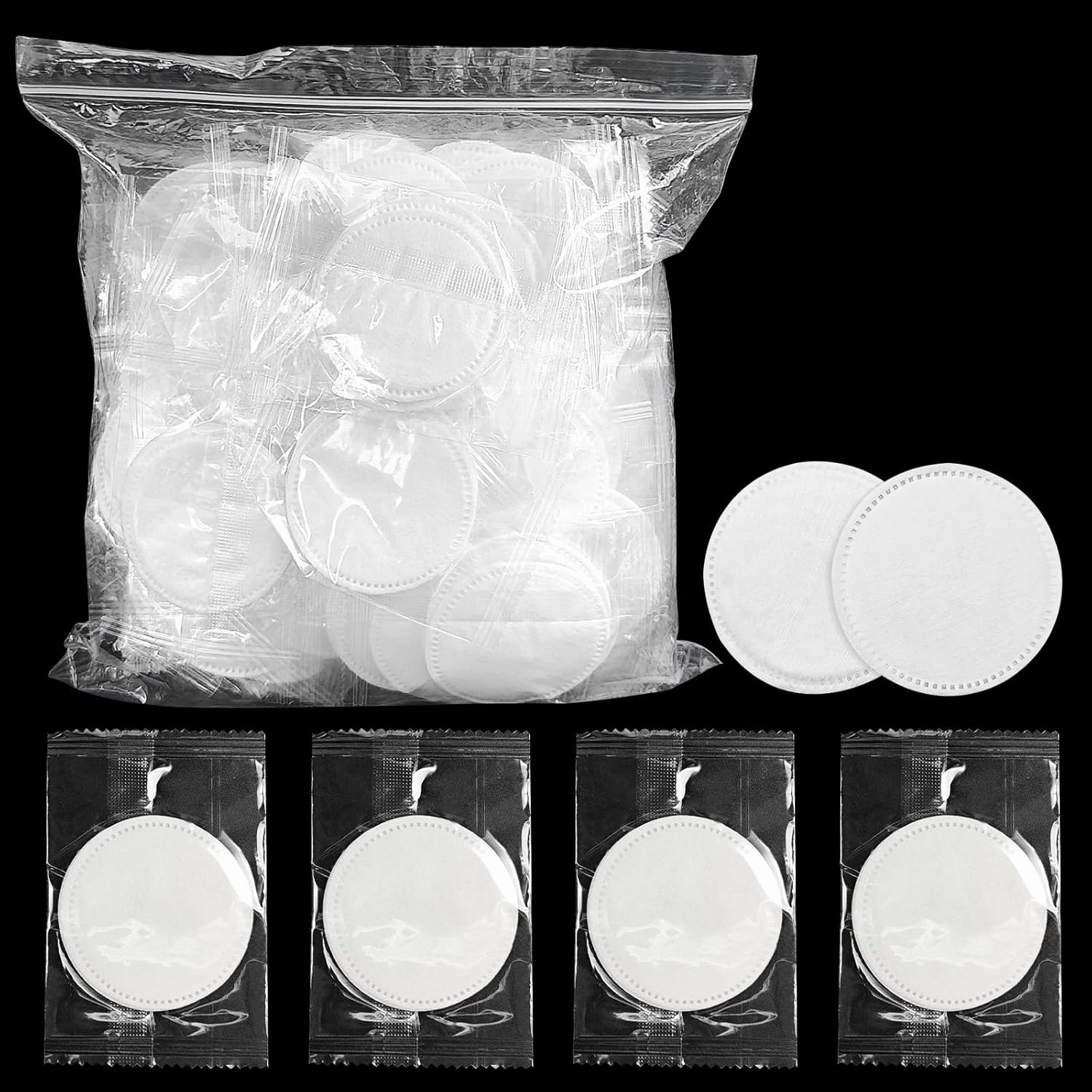 200 Pcs Kheoxusa Individually Wrapped Cotton Pads,Individually Wrapped Cotton Rounds,Natural,Round, Disposable,Cotton Face Pads Personal Care Kit Sachet Wrap (2 Pcs/Set, 100 Sets,200 pcs in Totally)