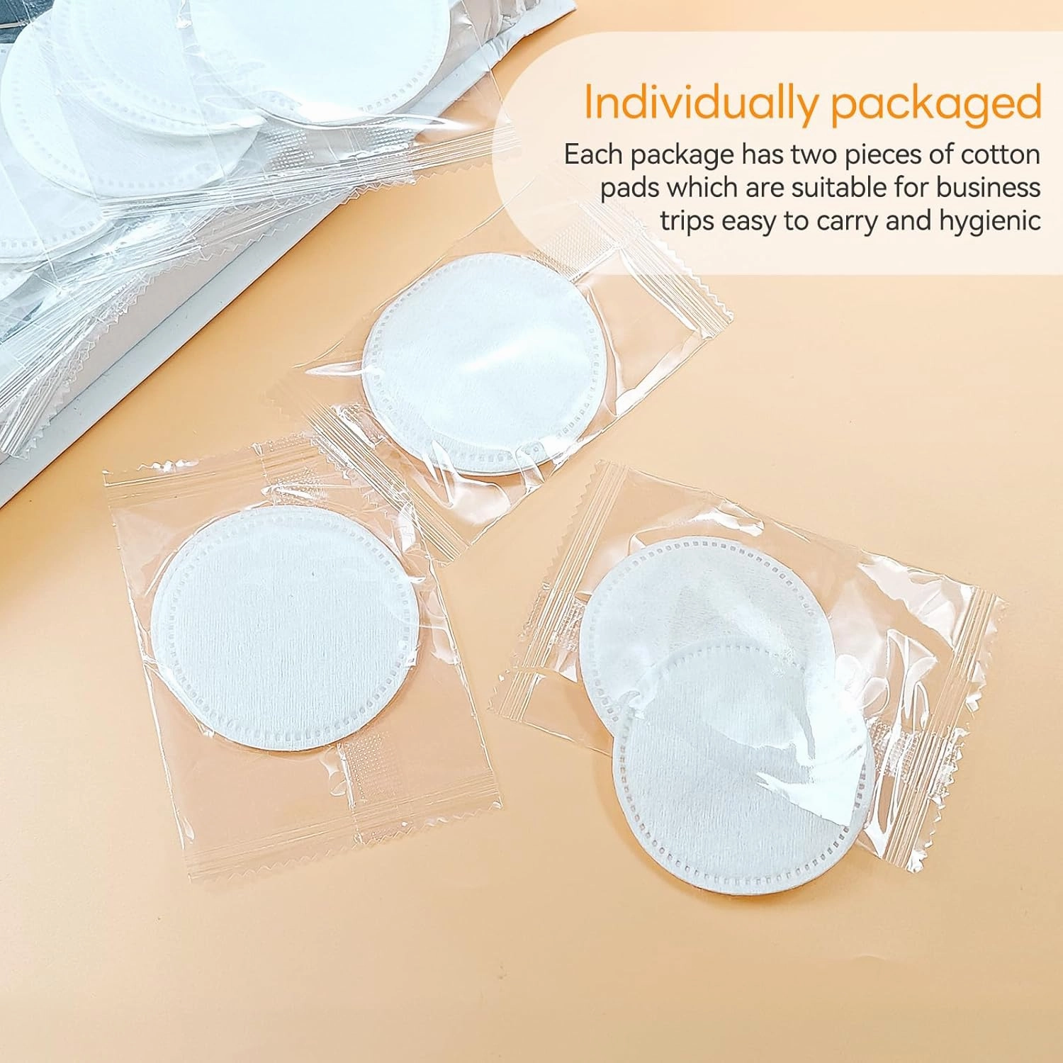 200 Pcs Kheoxusa Individually Wrapped Cotton Pads,Individually Wrapped Cotton Rounds,Natural,Round, Disposable,Cotton Face Pads Personal Care Kit Sachet Wrap (2 Pcs/Set, 100 Sets,200 pcs in Totally)