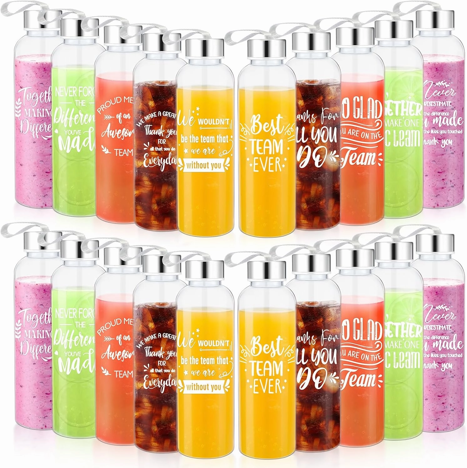 20 Pcs Thank You Teacher Appreciation Gifts 17 oz Clear Plastic Water Bottles Reusable Bottles Bulk with Stainless Steel Lids Nylon Carrying Strap Graduation Gift(Mixed Style)