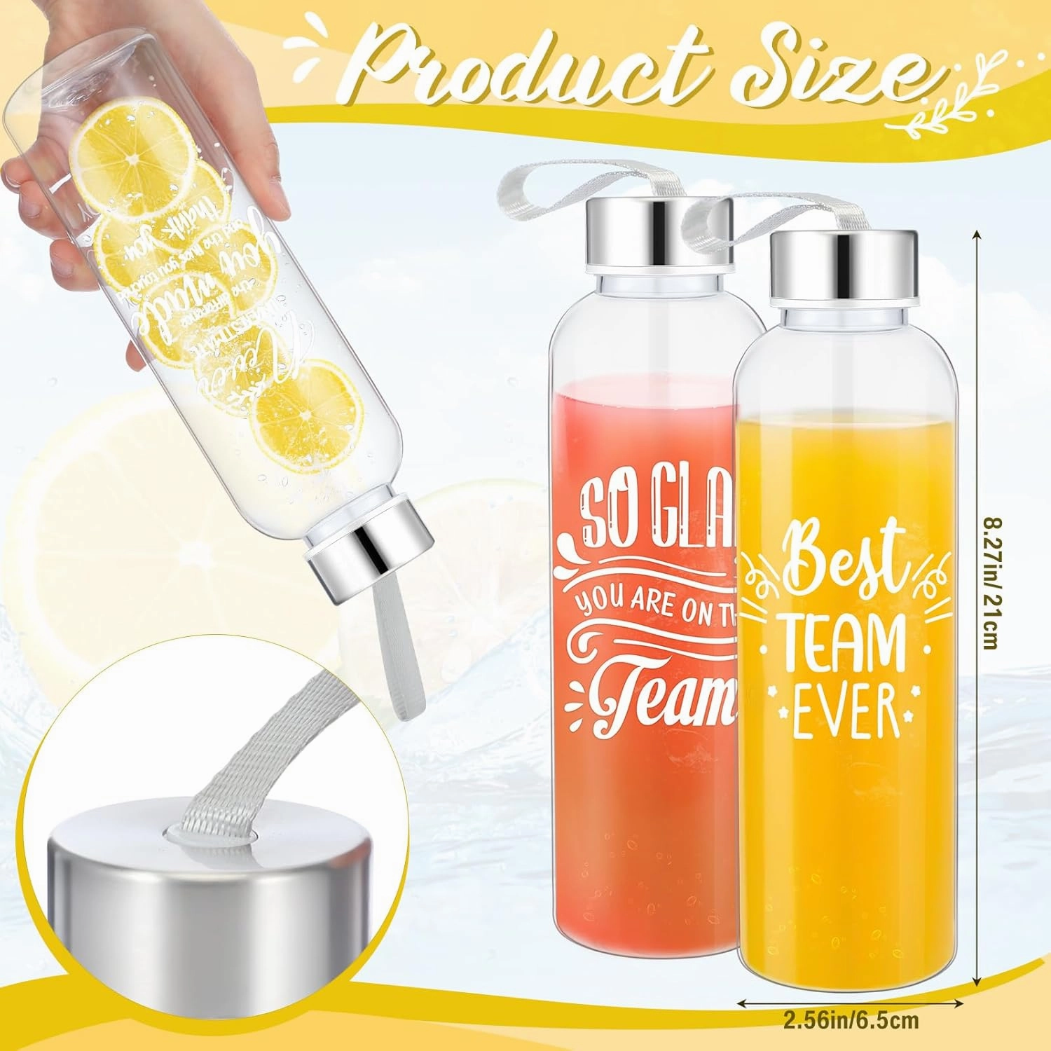 20 Pcs Thank You Teacher Appreciation Gifts 17 oz Clear Plastic Water Bottles Reusable Bottles Bulk with Stainless Steel Lids Nylon Carrying Strap Graduation Gift(Mixed Style)