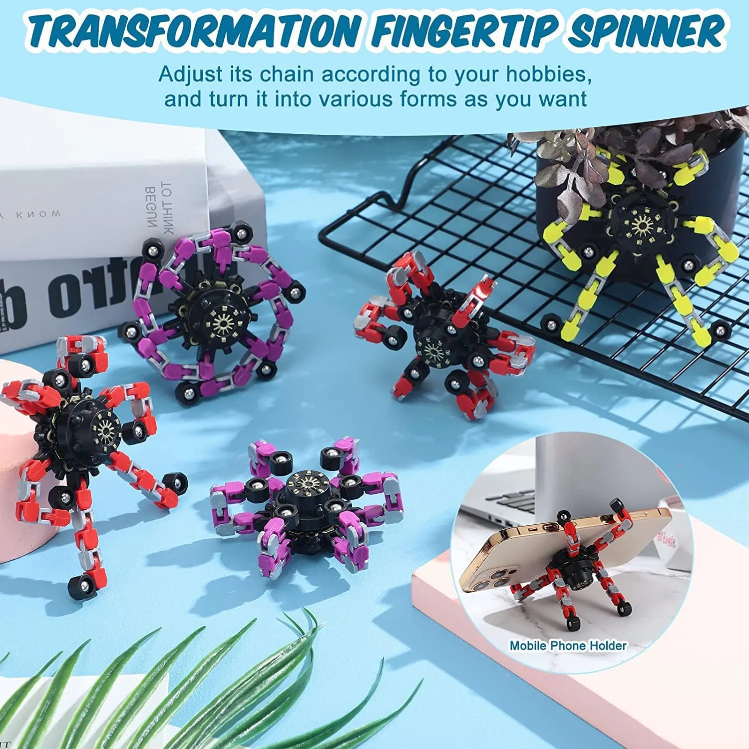 20pcs Random Fidget Spinners,DIY Deformable Robot Fingertip Toys,Decompression Spinner,Deformable Creative Mechanical Gyro Toys,Stress Relief Mechanical Chain Toy for Kids Adults，Party Supplies