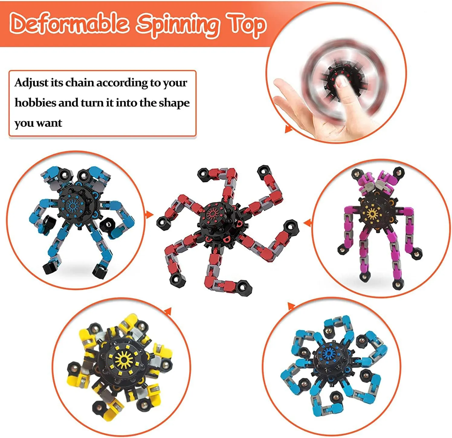 20pcs Random Fidget Spinners,DIY Deformable Robot Fingertip Toys,Decompression Spinner,Deformable Creative Mechanical Gyro Toys,Stress Relief Mechanical Chain Toy for Kids Adults，Party Supplies