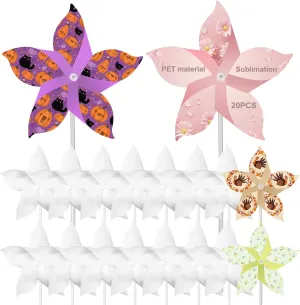 20PCS Sublimation Blank Pinwheels, PET Plastic DIY Pinwheels, Craft Color Your Own Wind Spinners Toy Crafts DIY White Pinwheels Painting Party Favors Pinwheels