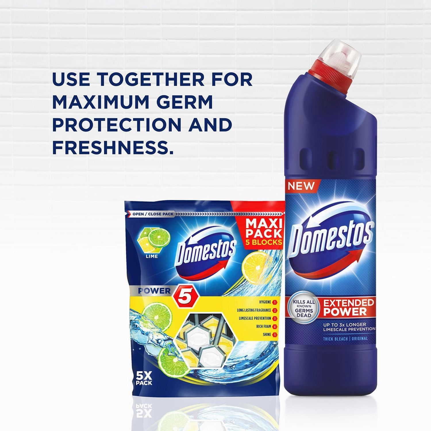 20x Domestos Power 5 Lime Toilet Rim Blocks for LongLasting Protection 55g,Pkof5
