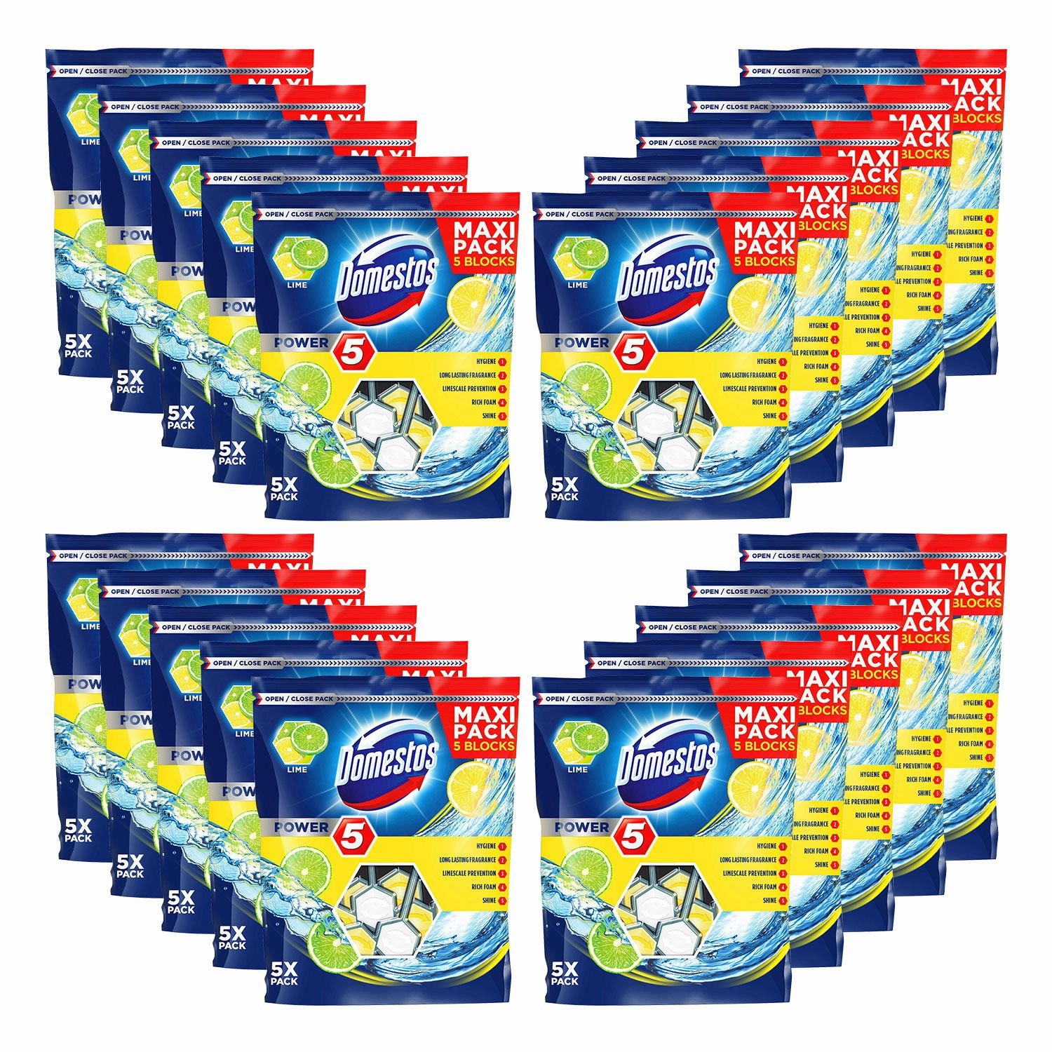 20x Domestos Power 5 Lime Toilet Rim Blocks for LongLasting Protection 55g,Pkof5