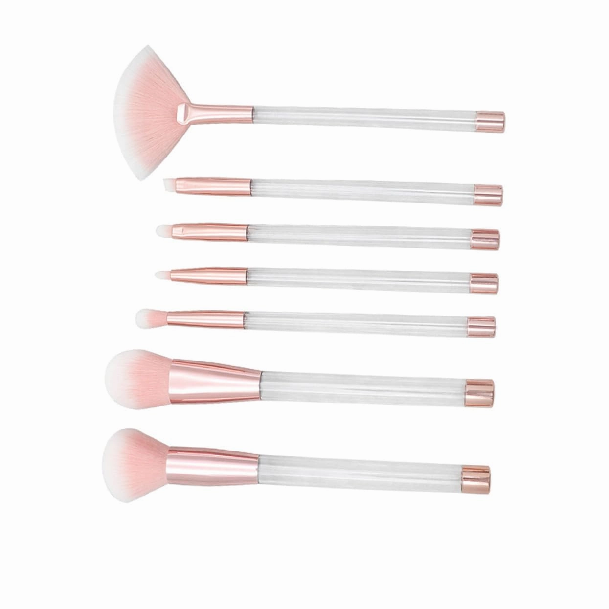 21pcs Transparent Crystal Makeup Brush Set with Empty Handle Rose Gold and Design Hair for Application for Daily and
