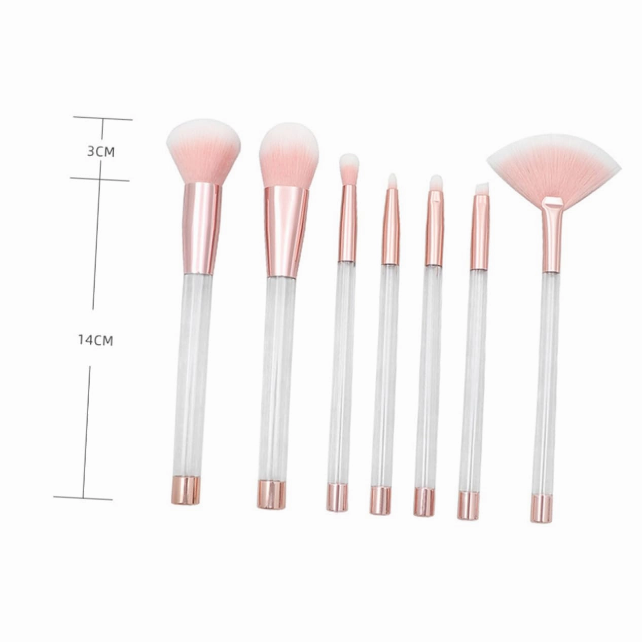 21pcs Transparent Crystal Makeup Brush Set with Empty Handle Rose Gold and Design Hair for Application for Daily and