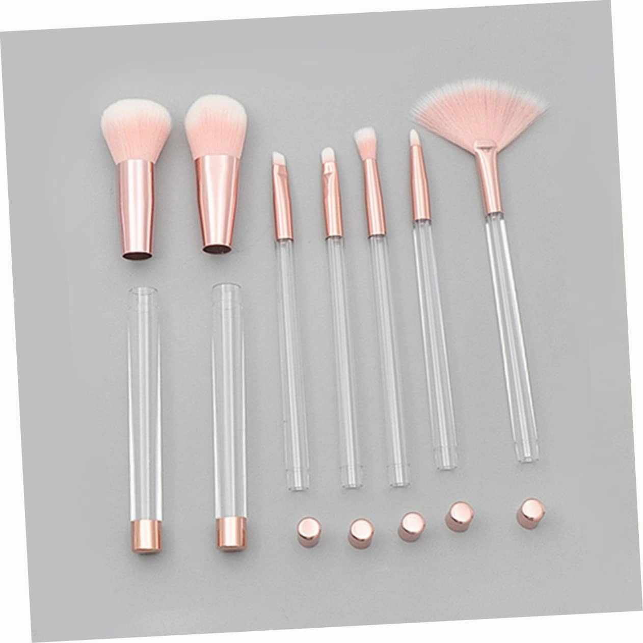 21pcs Transparent Crystal Makeup Brush Set with Empty Handle Rose Gold and Design Hair for Application for Daily and