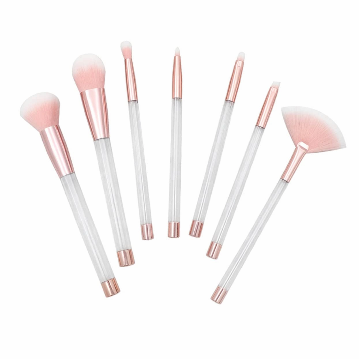 21pcs Transparent Crystal Makeup Brush Set with Empty Handle Rose Gold and Design Hair for Application for Daily and