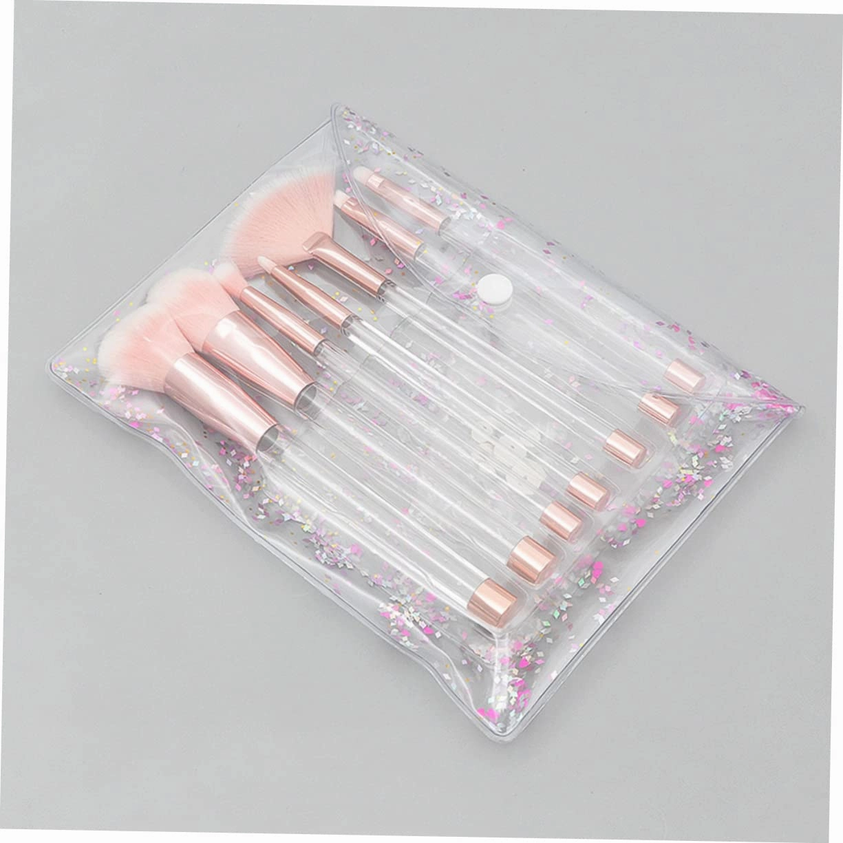 21pcs Transparent Crystal Makeup Brush Set with Empty Handle Rose Gold and Design Hair for Application for Daily and