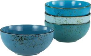 23431 Nature Collection Aqua Buddha Owl 4-Piece Tableware Set, Bowl Set Made of Stoneware, Dishwasher and Microwave Safe, Quality Production