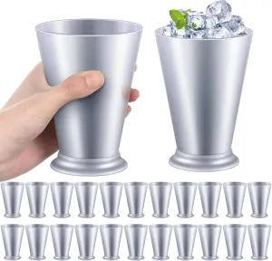 24 Pcs Plastic Mint Julep Cups Bulk 10 oz Silver Cocktail Mint Julep Glasses for Festival Party Supplies Bar Kitchen Restaurant Beer Juice Beverage