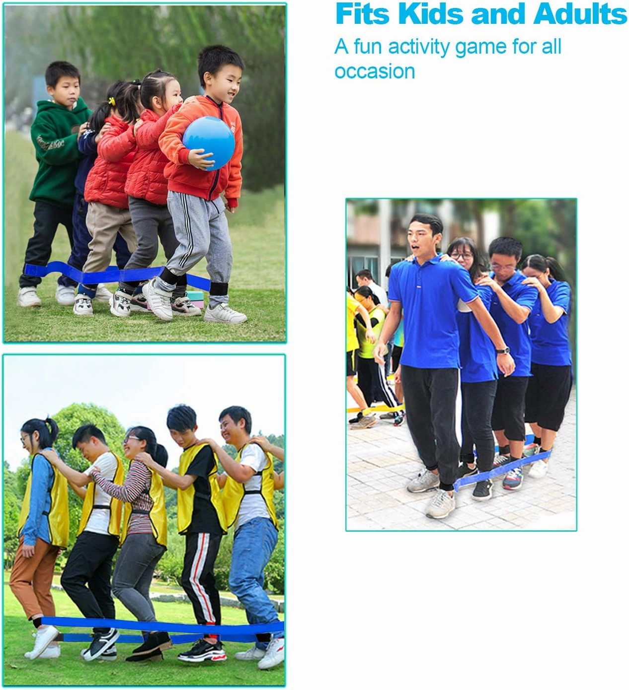 24 Pcs 6 Legged Race Band, Outdoor Party Group Game for Kid Adult, Cooperative Team Race for Birthday Party, Relay Race, Field Day, Team-Building, Backyard Activity Game with Carrying Pouch