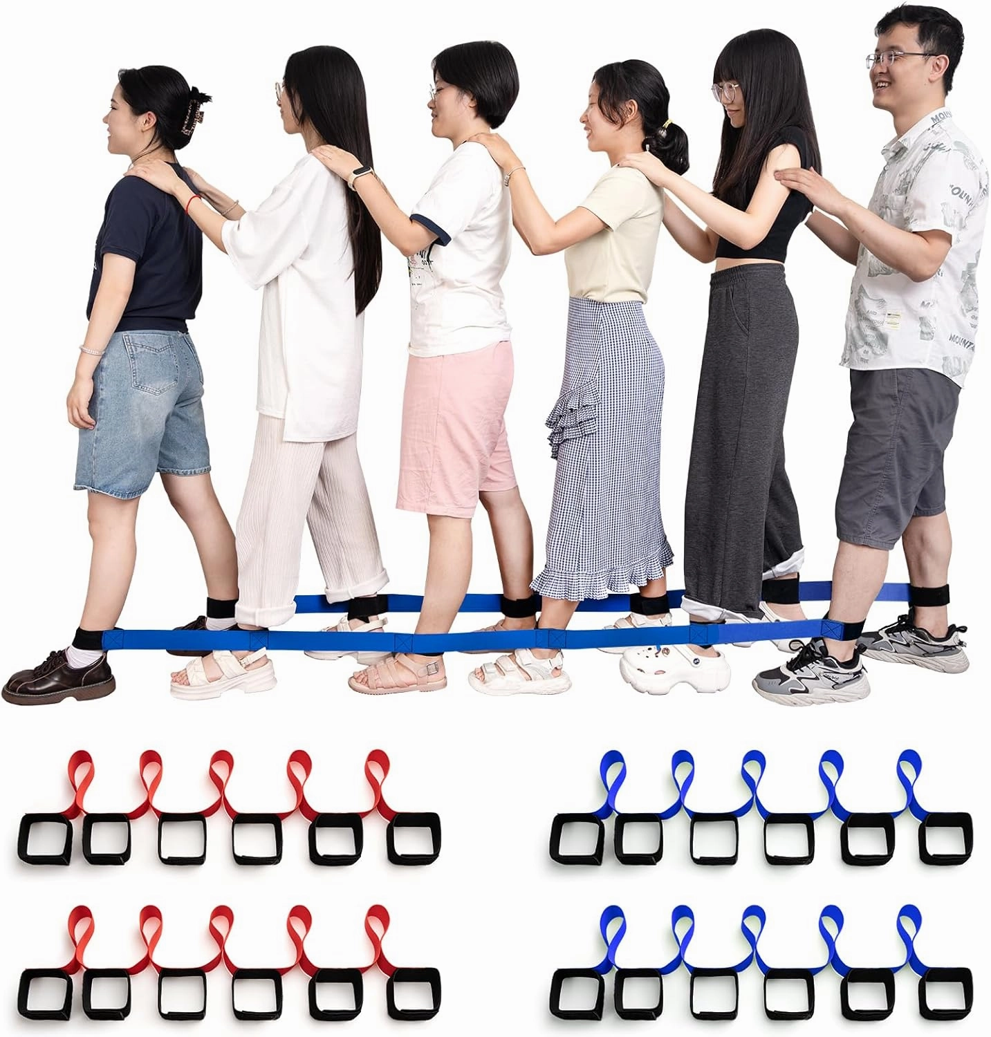 24 Pcs 6 Legged Race Band, Outdoor Party Group Game for Kid Adult, Cooperative Team Race for Birthday Party, Relay Race, Field Day, Team-Building, Backyard Activity Game with Carrying Pouch