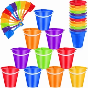 24 Pcs Beach Sand Buckets and Shovels Set Includes 12 Pcs 9 Inch Large Sand Bucket and 12 Pcs Shovels Beach Pails Toys for Kids for Summer Theme Party Favors Summer Game(Classic Color)