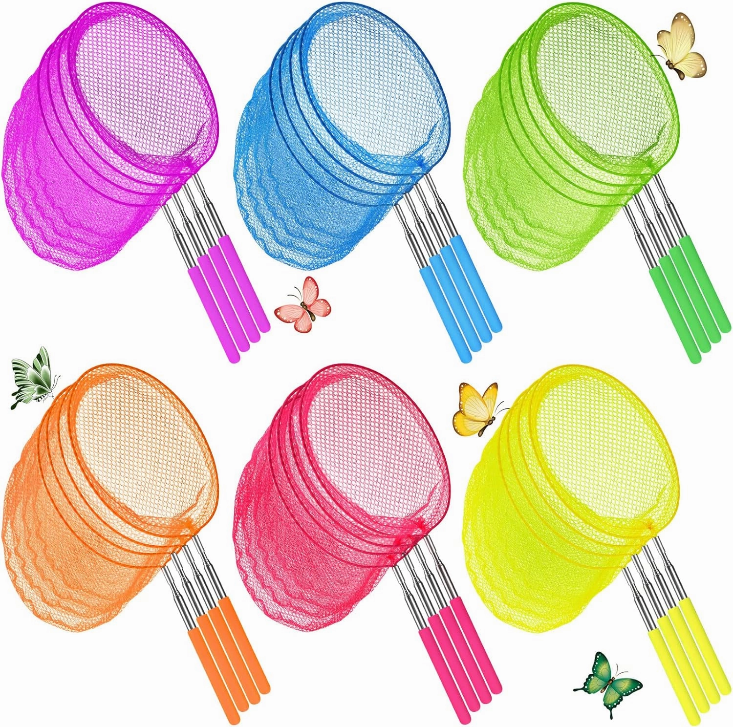 24 Pcs Kids Telescopic Butterfly Fishing Nets Insect Net Bug Net Insect Catching Nets Outdoor Tools for Catching Butterfly Insects Bug Fish Ladybird Nets, Extendable from 15 Inch to 34 Inch (Colorful)