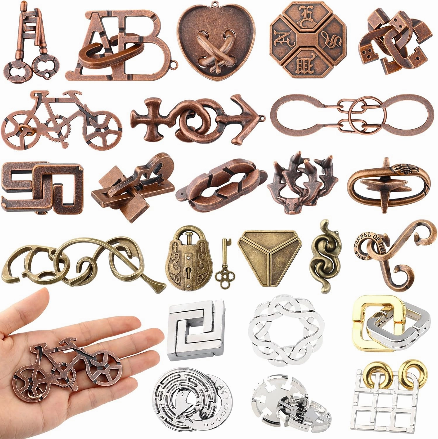24Pcs Brain Teaser Puzzle for Adults,Highly Difficult Metal Brain Puzzles,IQ Logic Test Disentanglement Game 3D Metal Puzzle,Education Toys for Classroom Party Mind Challenge School Supplies