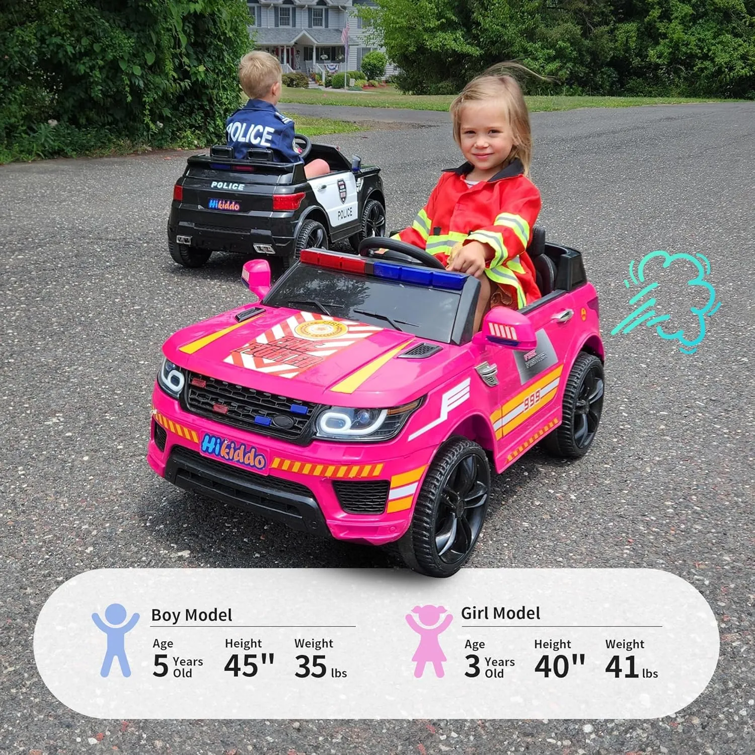 24V Electric Police Ride-On Car for Kids, Ride-On Toy Kids Car w/Parental Remote Control, 2x200W Motors - Pink