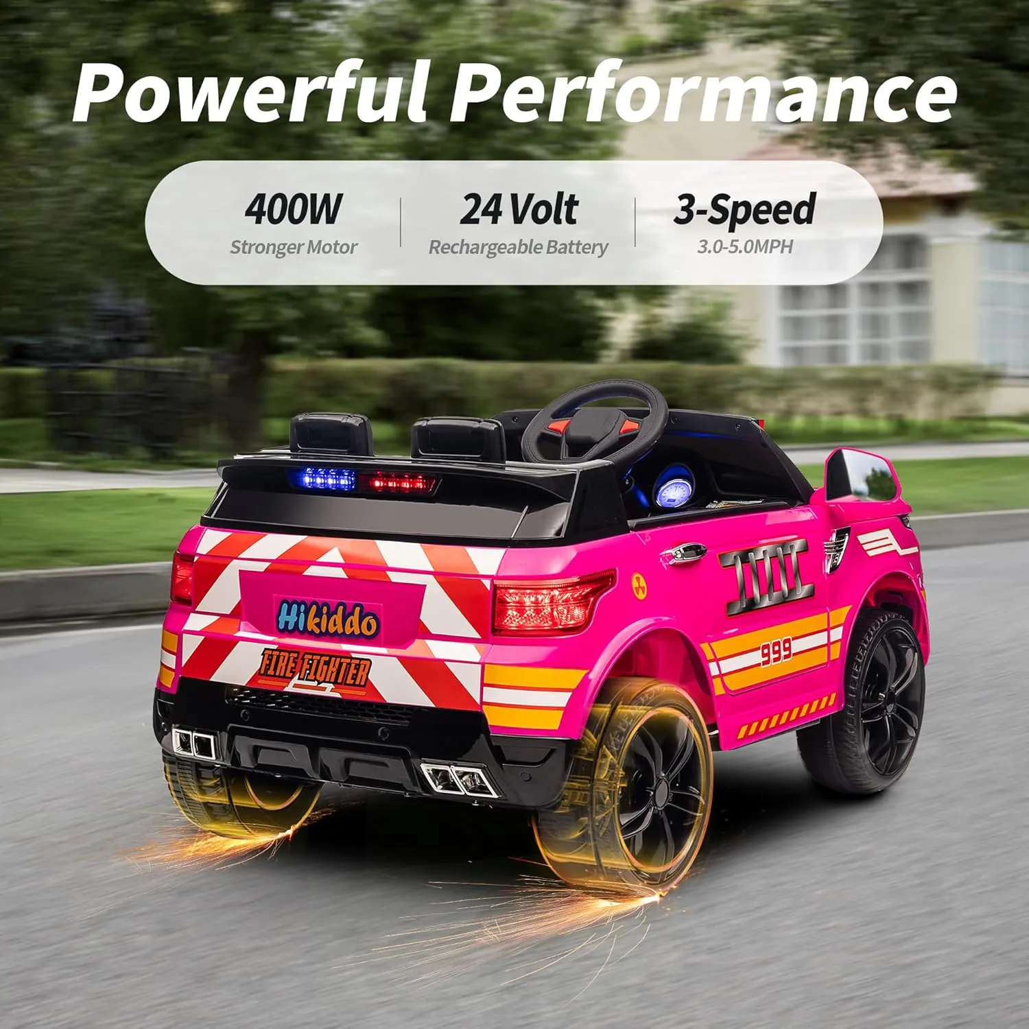 24V Electric Police Ride-On Car for Kids, Ride-On Toy Kids Car w/Parental Remote Control, 2x200W Motors - Pink