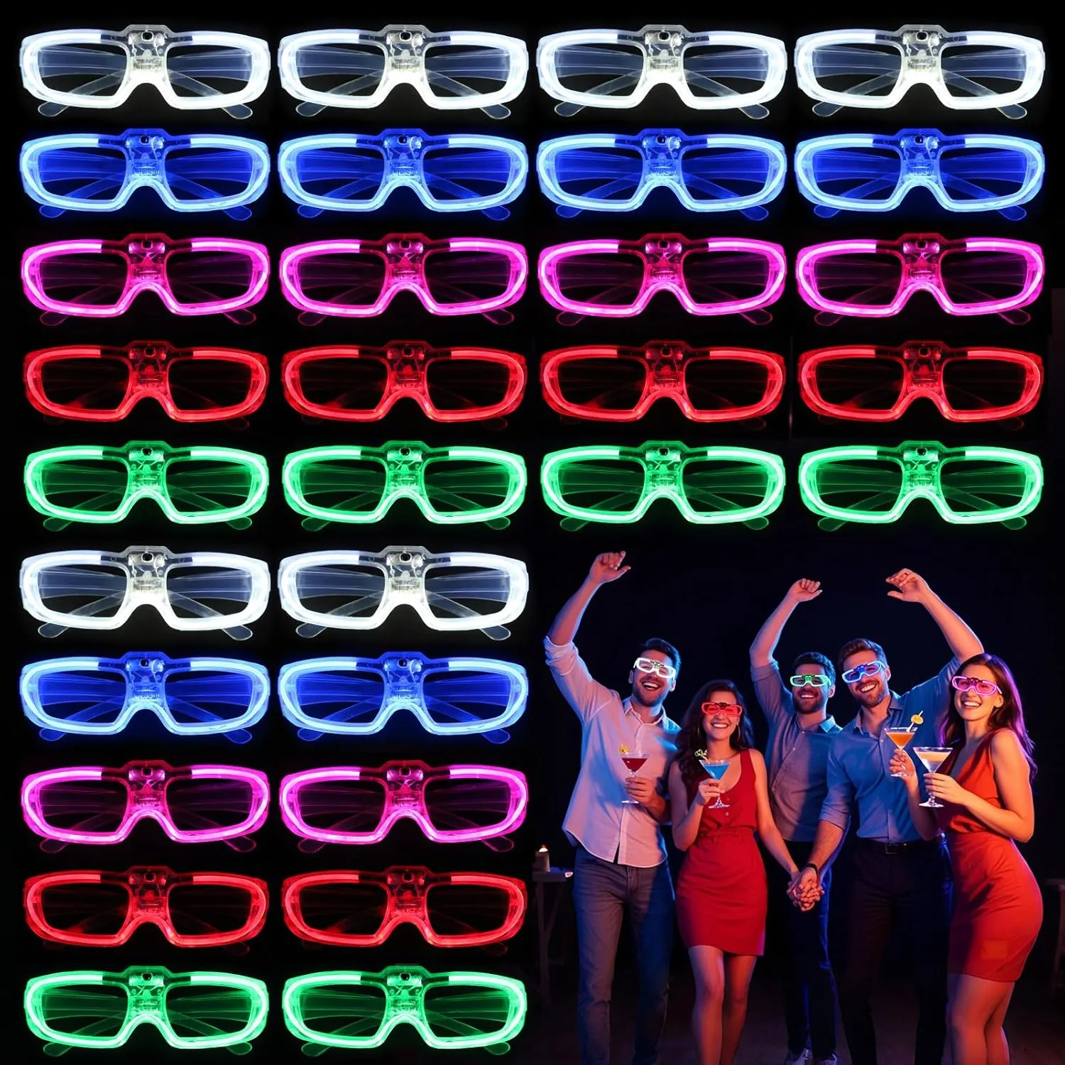 28 Packs LED Glasses 5 neon color 3 Light Modes Glow Sticks Light Up Glasses,Glow In The Dark Party Supplies Favors for Kids Adults Flashing toy fit Valentine's Day Easter Christmas Halloween Birthday