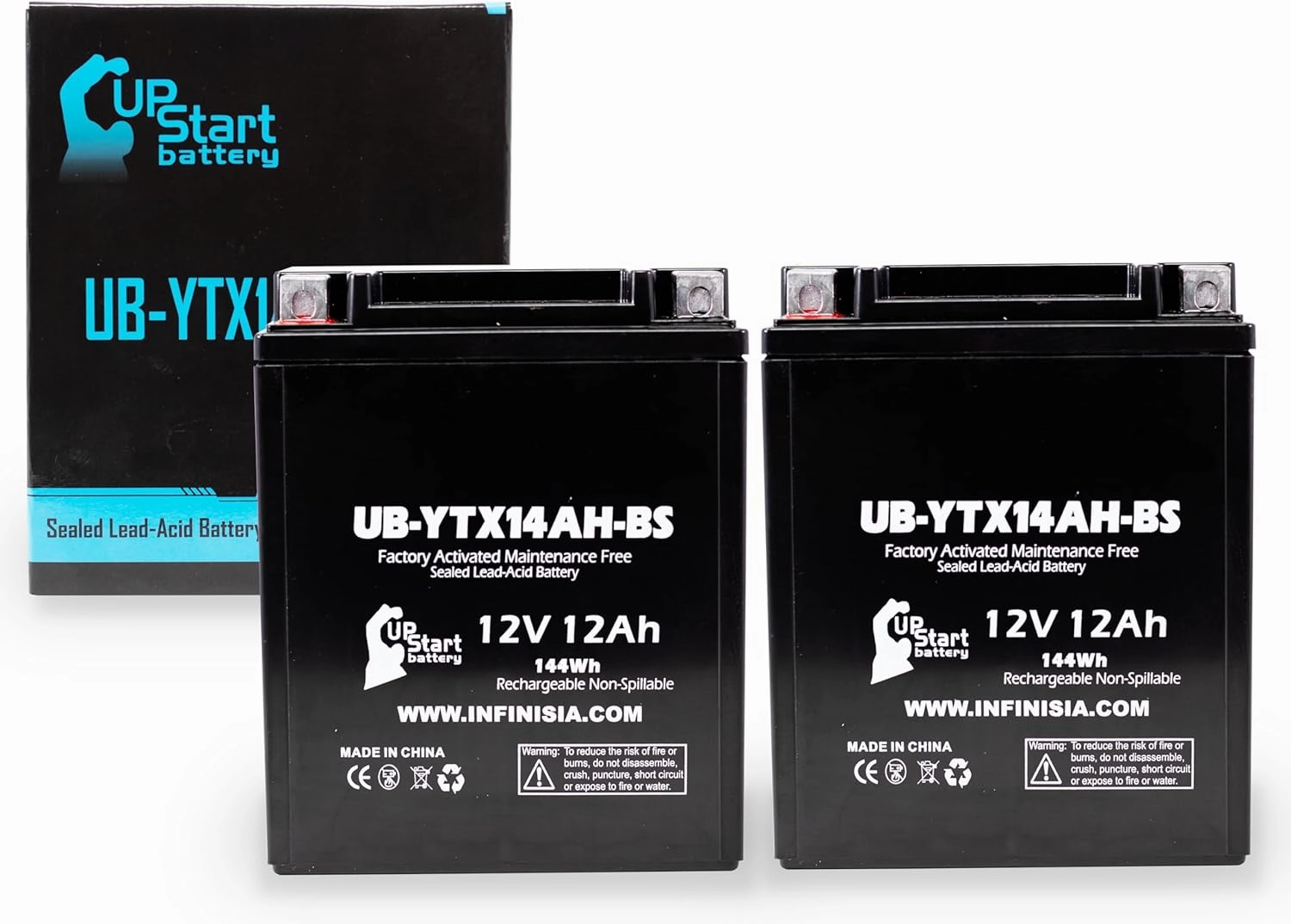 2-Pack UB-YTX14AH-BS Battery Replacement for 1993 Bimota DB2 900 CC Motorcycle - Factory Activated, Maintenance Free, Motorcycle Battery - 12V, 12AH, UpStart Battery Brand