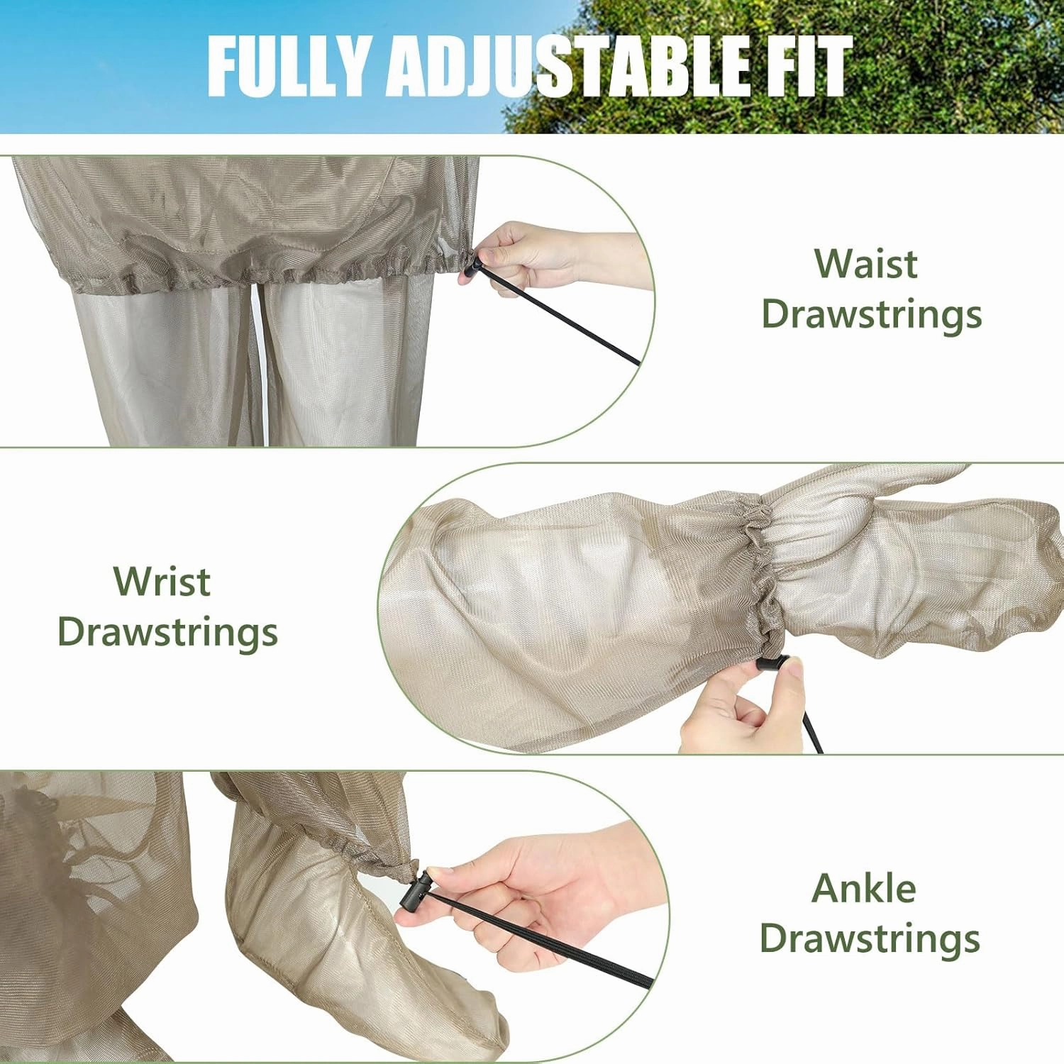 2-Piece Net Suit, Zippered Hood Jacket & Gloves Set, Thickened Breathable Mesh, Adjustable Fit for Upper Body Protection