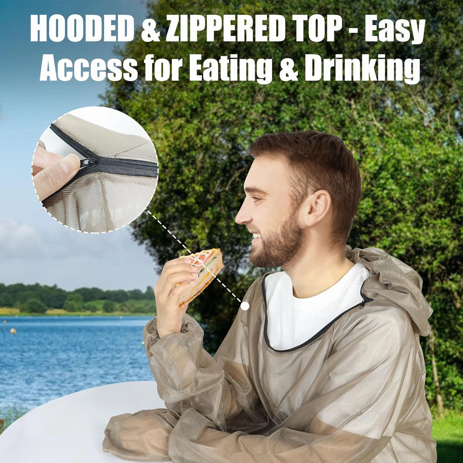 2-Piece Net Suit, Zippered Hood Jacket & Gloves Set, Thickened Breathable Mesh, Adjustable Fit for Upper Body Protection