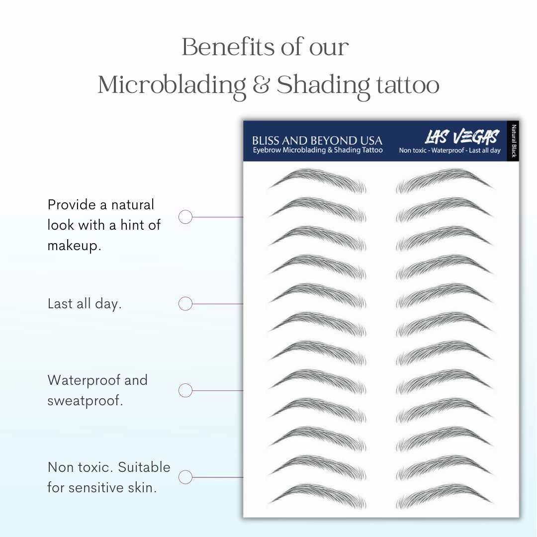 2 Sheets Waterproof Eyebrow Tattoo Stickers, Long Lasting, Natural Looking Fake Eyebrows for Alopecia, Chemo, Cancer Gift. Same Size (Natural Las Vegas, Black)