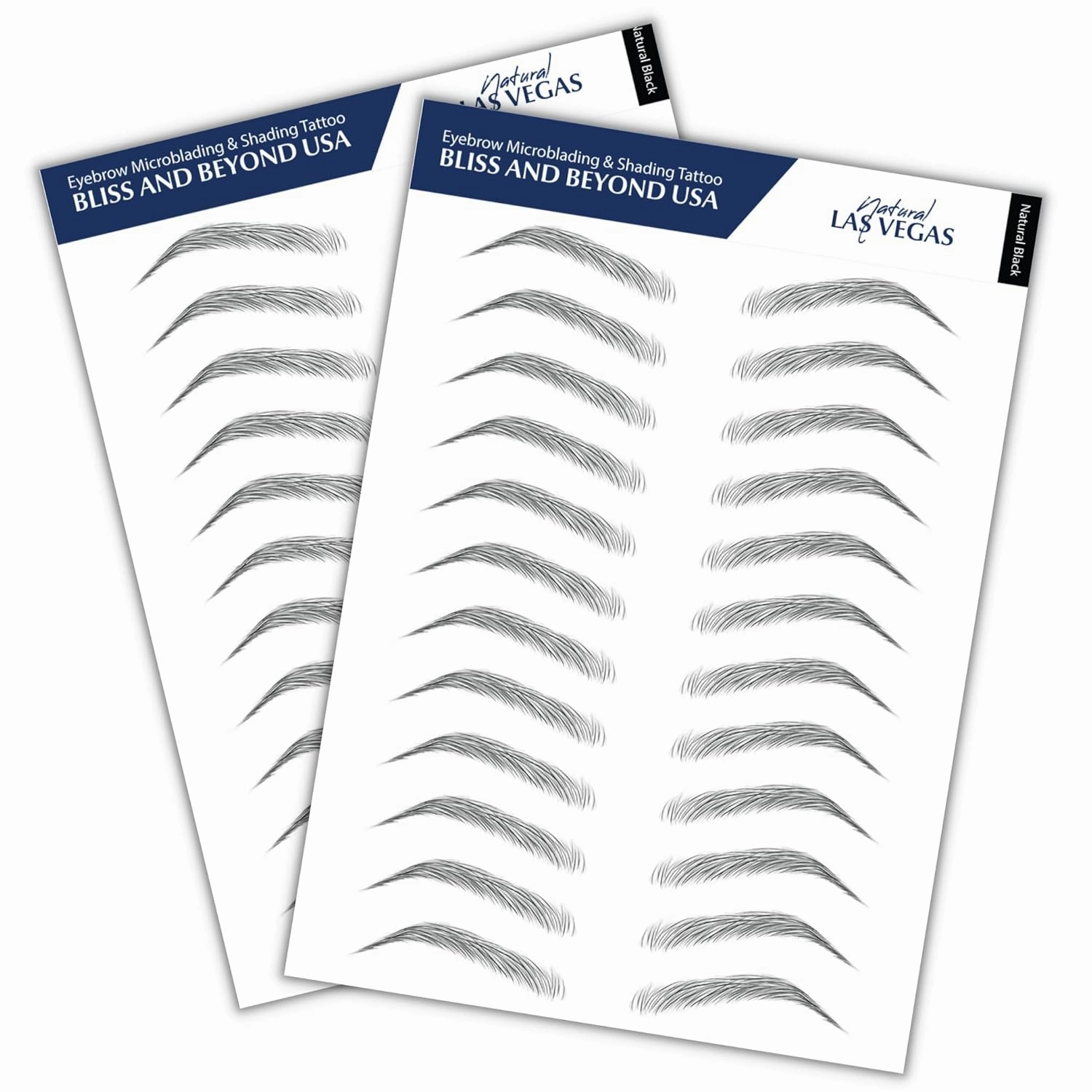 2 Sheets Waterproof Eyebrow Tattoo Stickers, Long Lasting, Natural Looking Fake Eyebrows for Alopecia, Chemo, Cancer Gift. Same Size (Natural Las Vegas, Black)