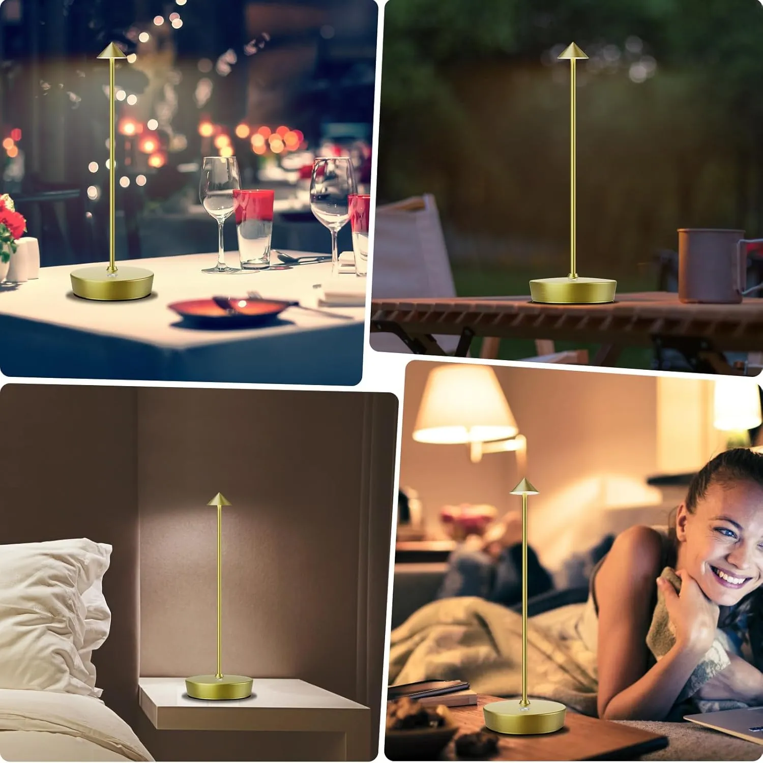 2Pack Rechargeable Cordless Table Lamp, Portable Powered LED Battery 6000mAh Metal USB Desk Lamp, 3 Levels Brightness Light for Restaurants Outdoor (2pack Bronze)