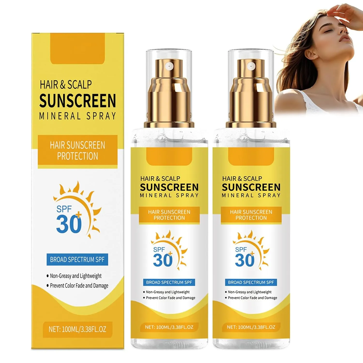 2PC Ultimate Hair & Scalp Sunscreen Spray SPF 30, Hair Sunscreen Spray UV Protection | Color-Lock UV Shield for Dyed/Highlighted | Beach & Pool Essentials | Defense Against Fade & Dryness