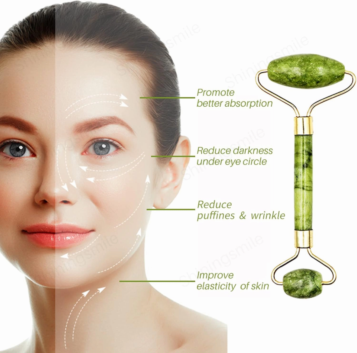 2pcs Face Massager Roller Natural Jade Stone Guasha Board Scraper Set Facial,B Set