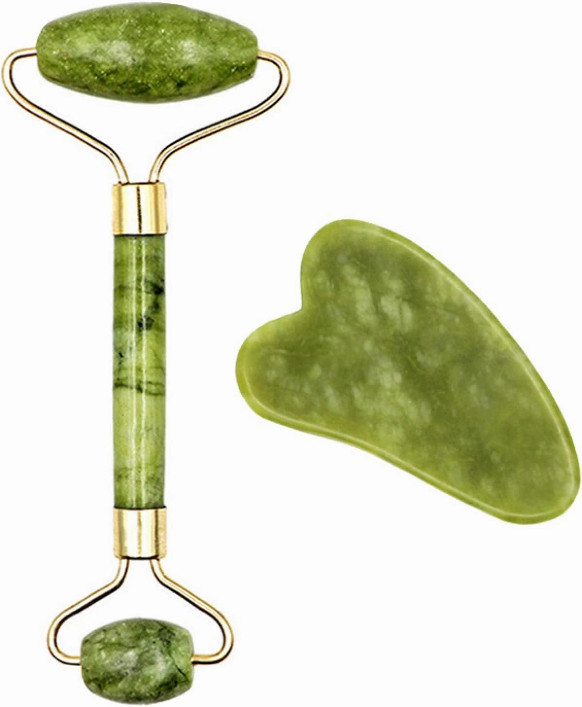 2pcs Face Massager Roller Natural Jade Stone Guasha Board Scraper Set Facial,B Set