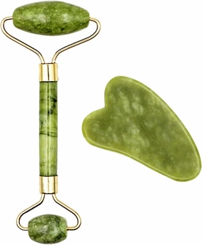 2pcs Face Massager Roller Natural Jade Stone Guasha Board Scraper Set Facial,B Set