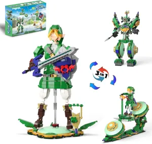 3 in 1 BOTW Building Set, Transforms to 3 Different Zelda Figures- from Link Holding Master Sword, to Battle Robot, to Glider Bike, Compatible with Lego Zelda (850PCS)