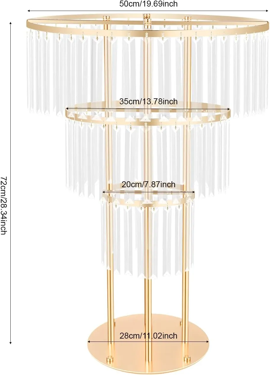 3 Tiers Wedding Centerpieces Stand, 28.4in Gold Round Acrylic Flower Stand Vase, Wedding Flower Stand for Party Table Decoration Lawn Hotel Opening Ceremony (3 Tires)