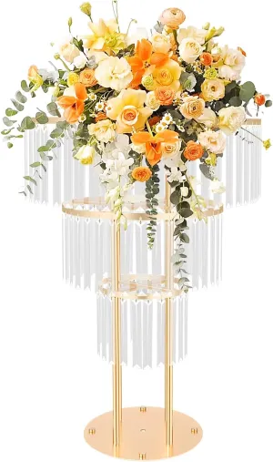 3 Tiers Wedding Centerpieces Stand, 28.4in Gold Round Acrylic Flower Stand Vase, Wedding Flower Stand for Party Table Decoration Lawn Hotel Opening Ceremony (3 Tires)