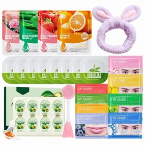 30 Pcs Spa Party Supplies for Girls - Face Mask Skin Care - Sleepover Spa Kit - Facial Party Kit - S pa Party Favors with Face Masks & Lip Mask & Eye Mask & Sleeping Ma sk & Clay Ma sk