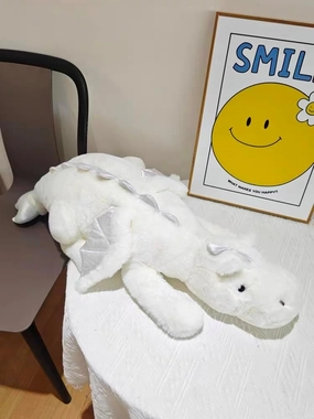 35.4" White Dragon Stuffed Animal, Medium Soft Dinosaur Plush for Kids and Adults, Sturdy Fluffy Plushie Pillow