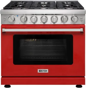 36 inch Professional Freestanding Pro-Style Natural Gas Range or Liquid Propane Gas Range with 6 Burners, 6.0 cu.ft. Oven Capacity, in Stainless Steel - KOS-36RG03M (Red)