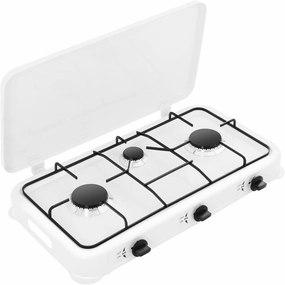 3 Burner Portable Gas Stove Tabletop Gas Cooktop with Wind Blocking Cover Independent Control Knobs Camping Stove LPG for RV, Apartment, Outdoor Cooking